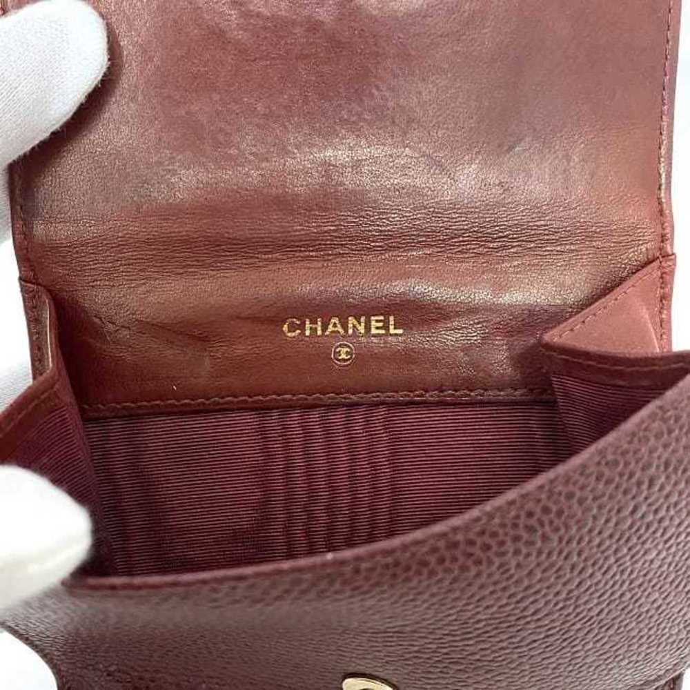 CHANEL Authentic Red Caviar Leather Logo Wallet - Picture 10 of 11